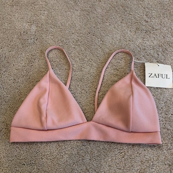Zaful Other - NWT ZAFUL BLUSH PINK TRIANGLE RIBBED BIKINI SWIMSUIT TOP SIZE MEDIUM